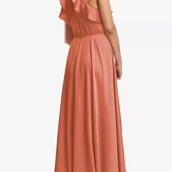 Ruffle-Trimmed Bodice Halter Maxi Dress..TH115....Size M...Terracotta - Picture 2 of 4